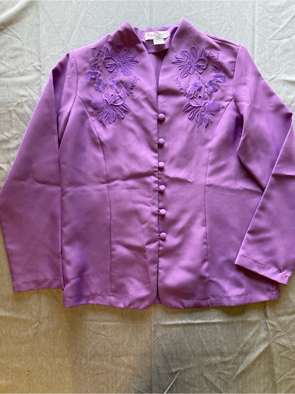 Vintage Adrian Delafield Purple Floral Embroidered Button jacket french chic